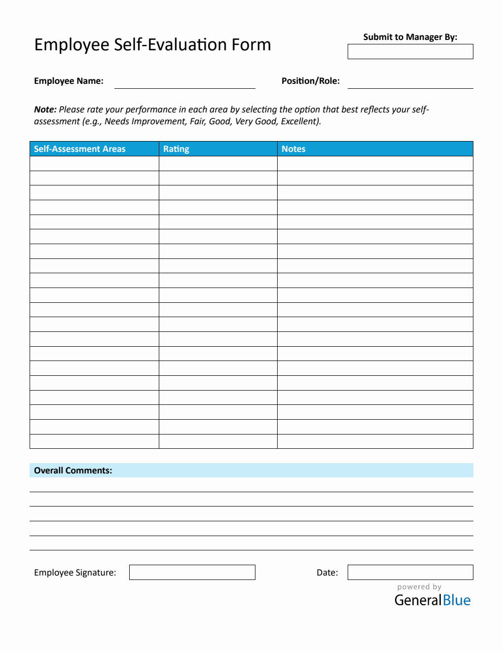 Free Downloadable Employee Self-Assessment Template for Work (Word)