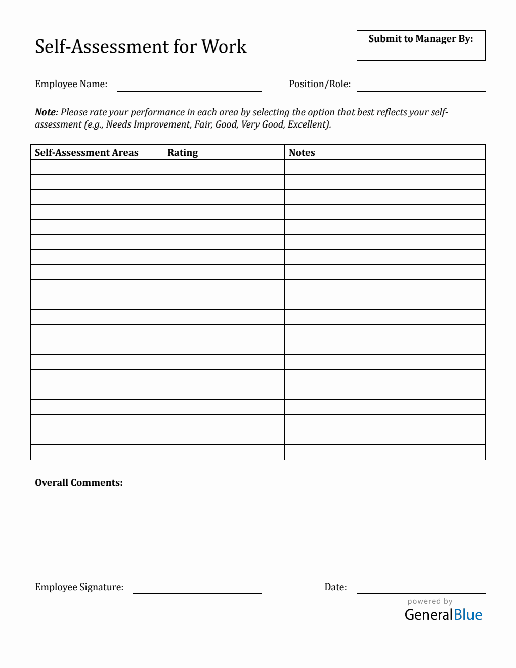 Free Printable Employee Self-Assessment Template for Work (PDF)