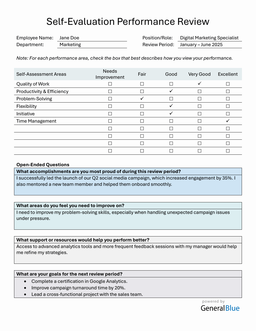  Employee Self Evaluation Performance Review Template (Word)
