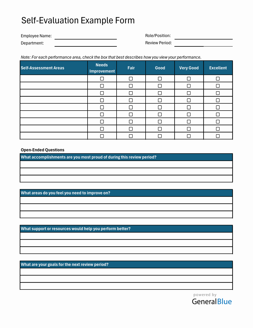 Downloadable Employee Self Evaluation Performance Review Template (Excel)