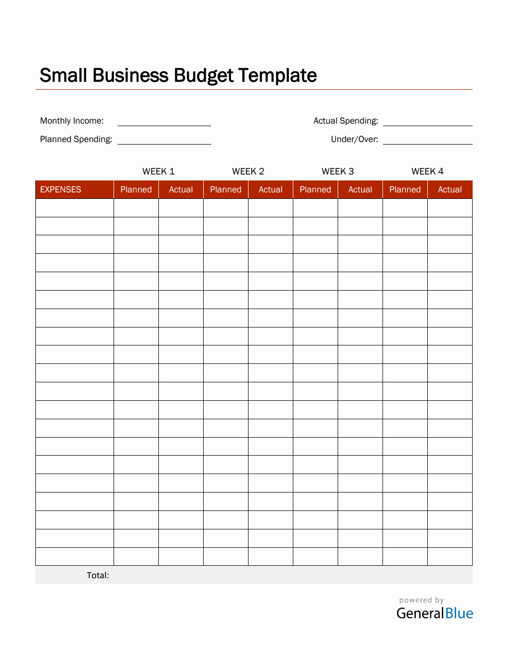 Small Business Budget Template in Word (Red)