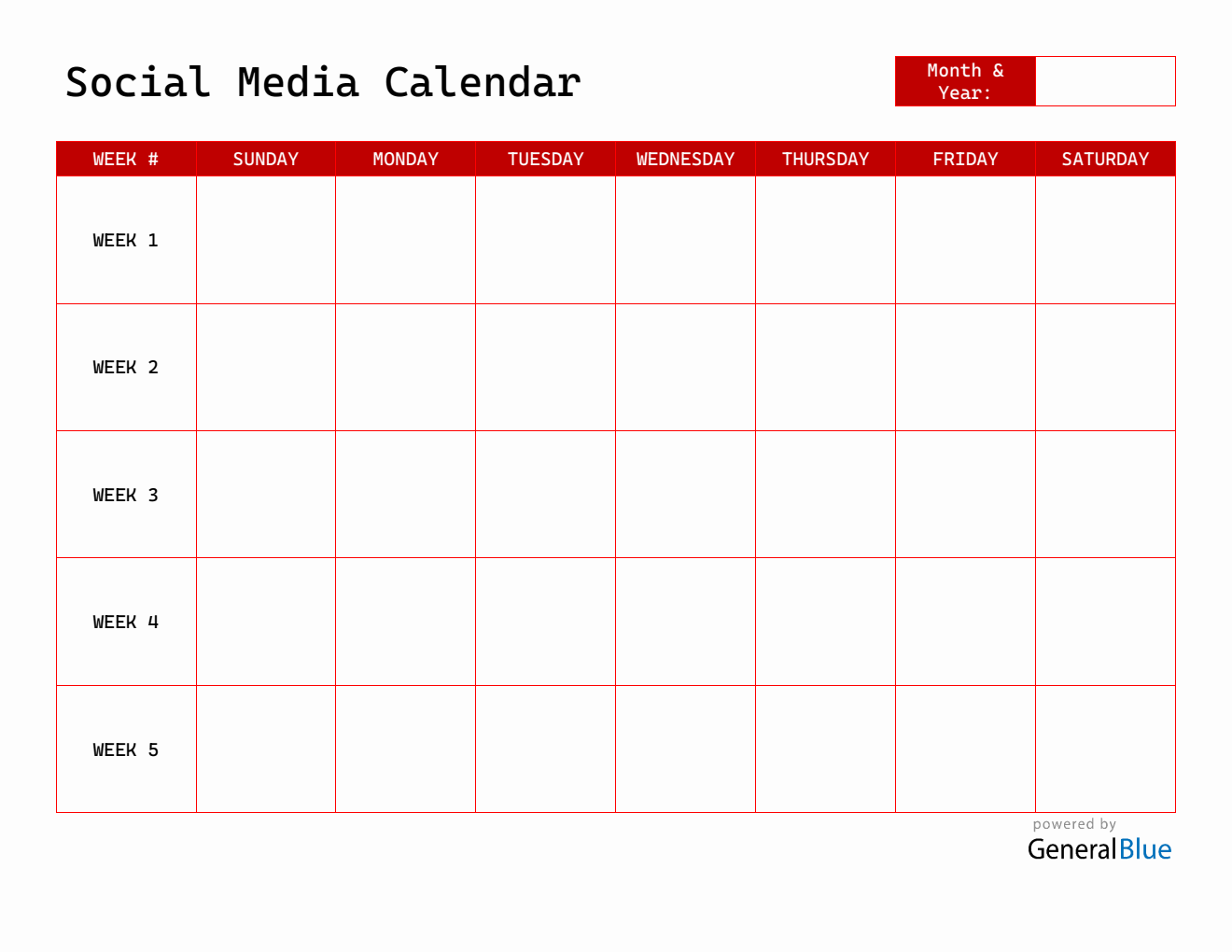 Editable Social Content Calendar (Word)