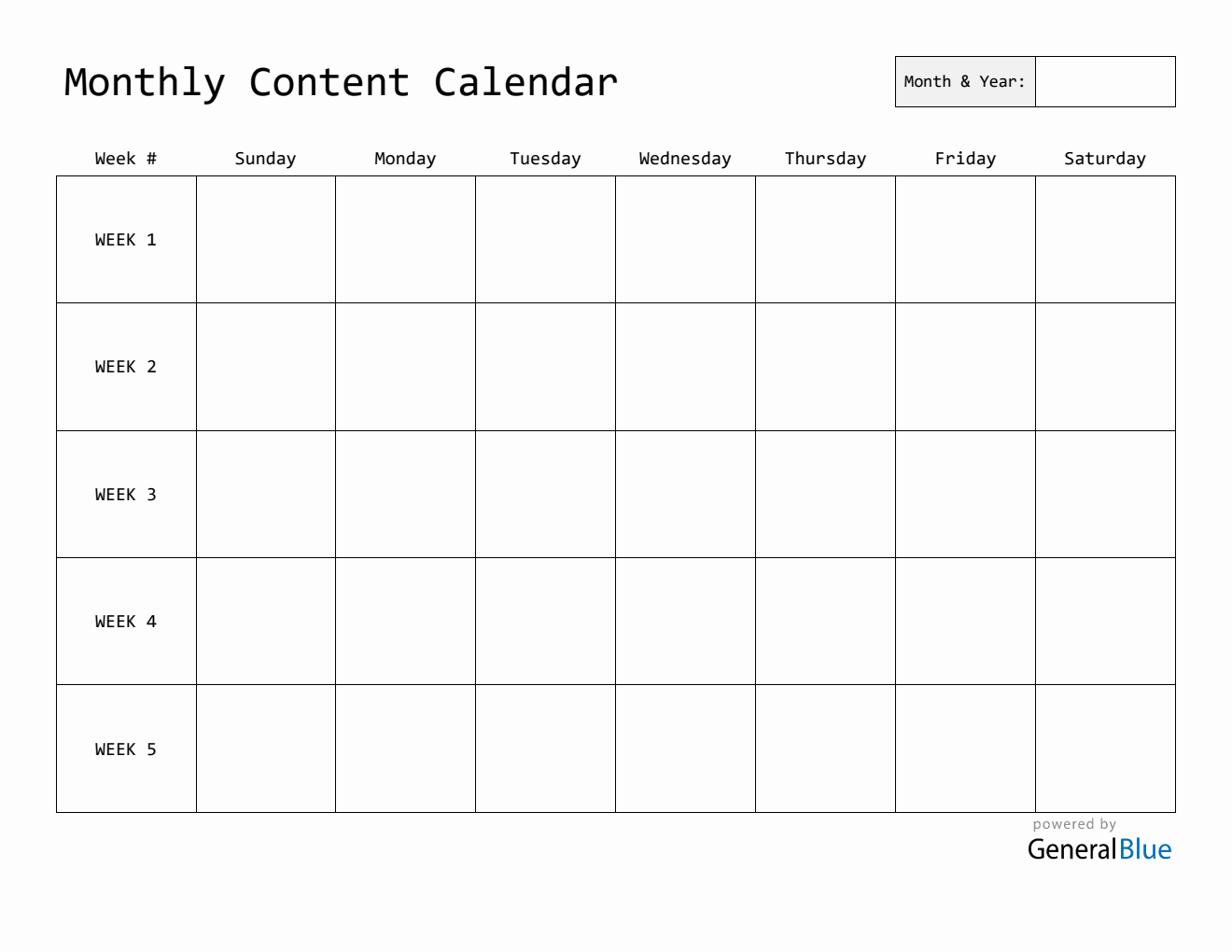 Printable Social Content Calendar (PDF)