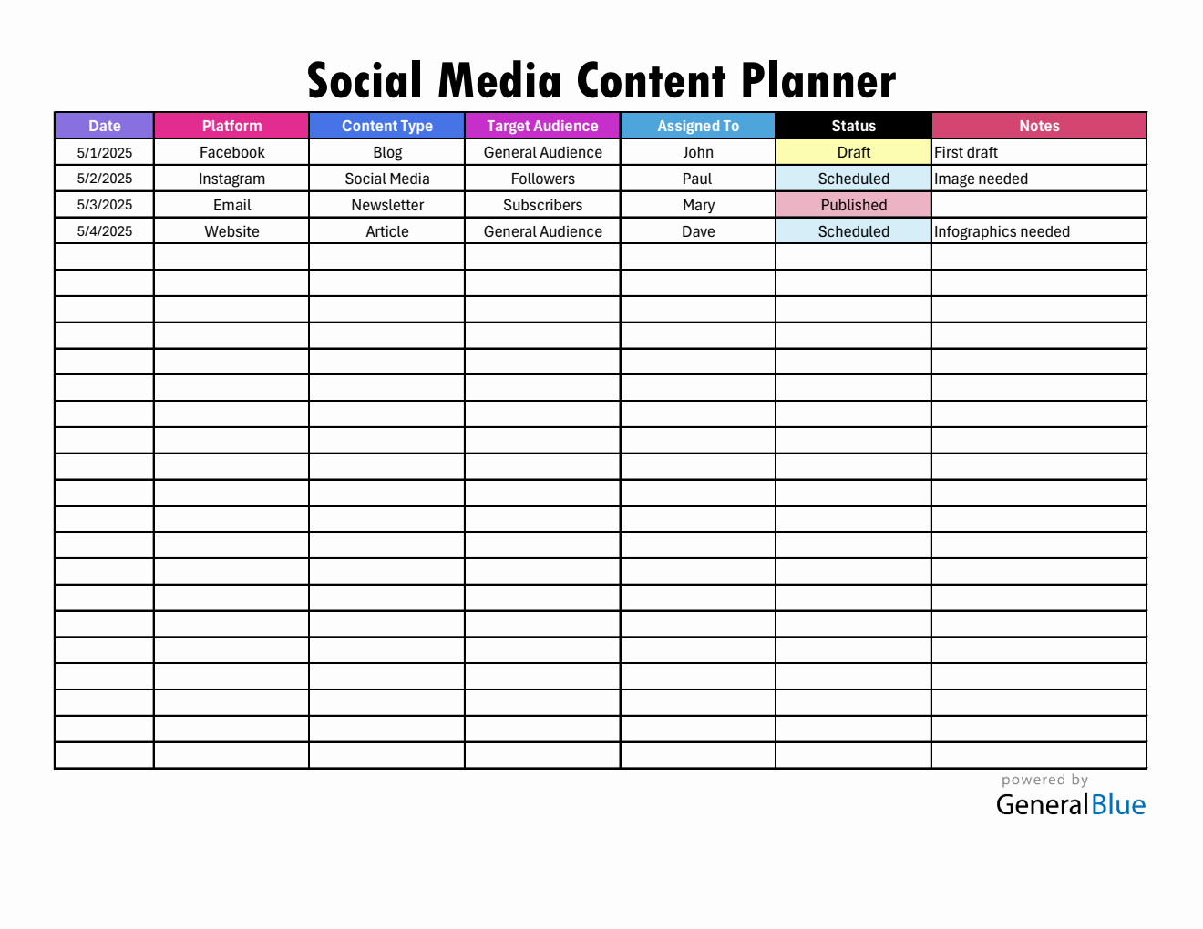 Free Social Media Content Planner Template | Downloadable in Excel