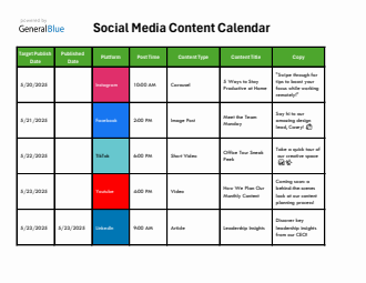 Free Social Media Editorial Calendar in Excel