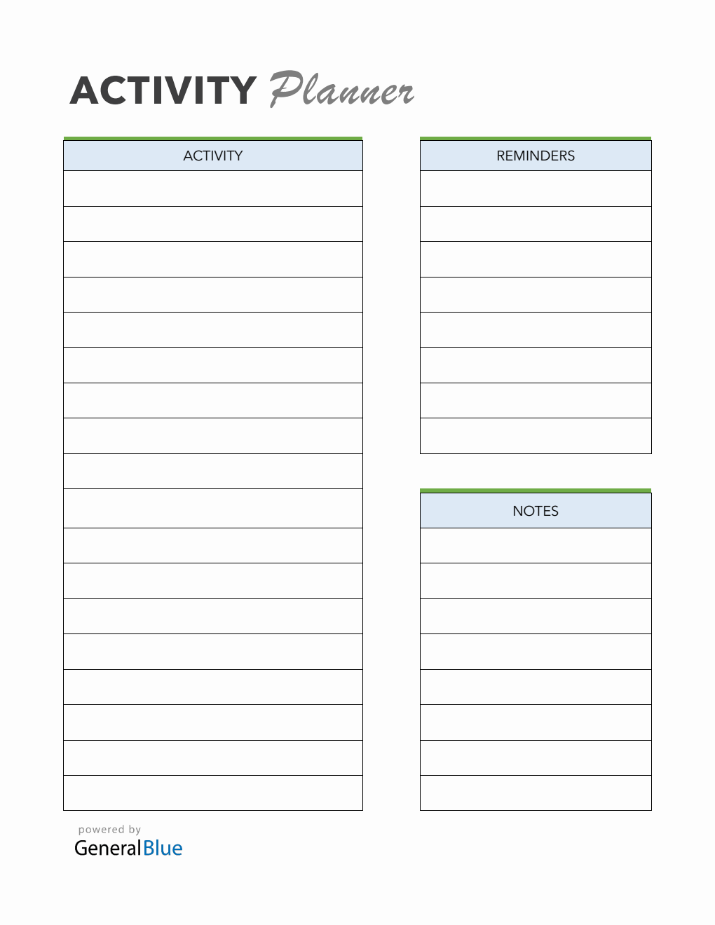 Fillable Task and Activity Planner Template in PDF
