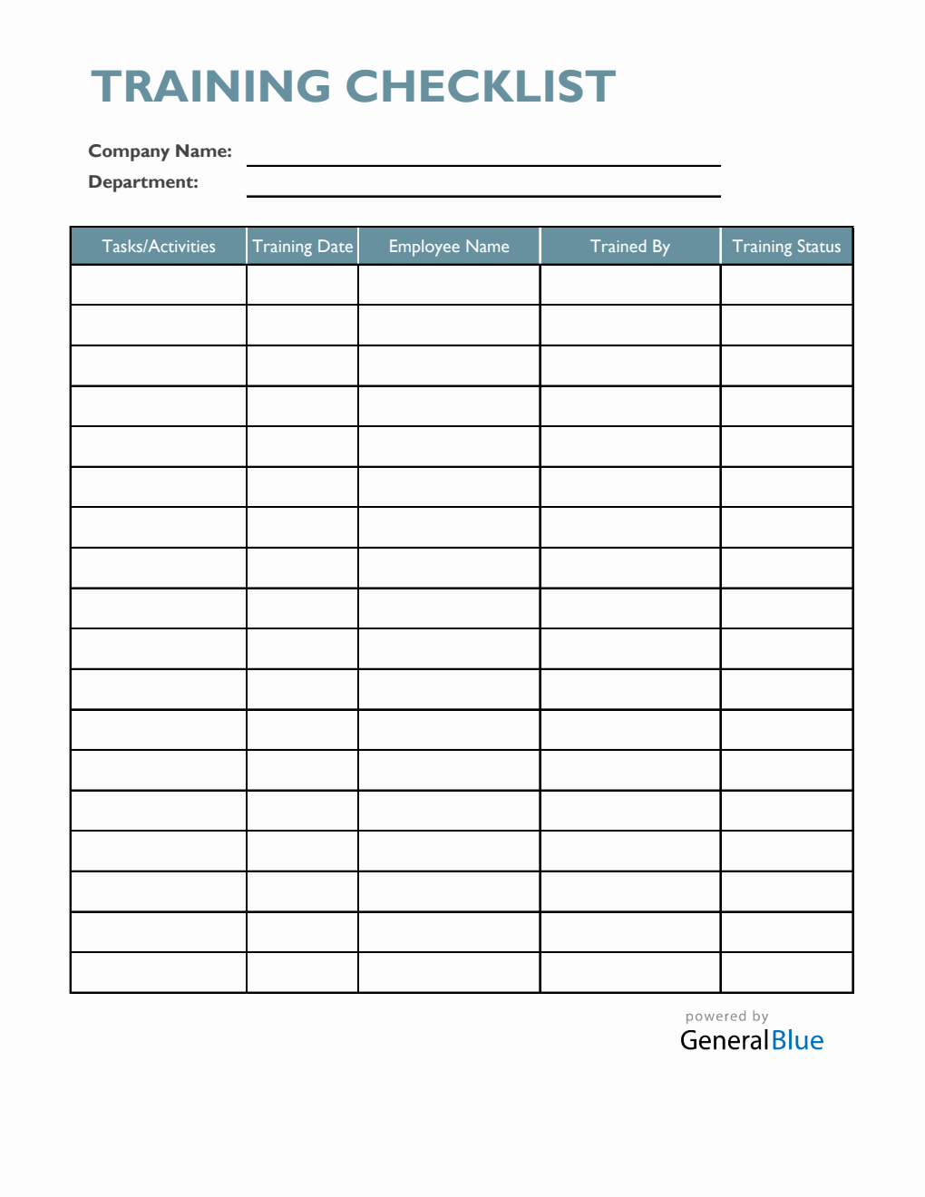 Training Checklist in Excel