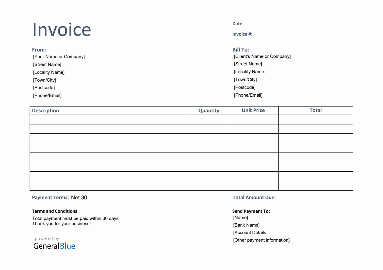 Invoice Template for U.K. in PDF (Basic)