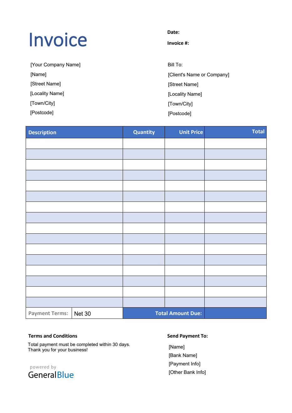 Invoice Template for U.K. in PDF (Striped)