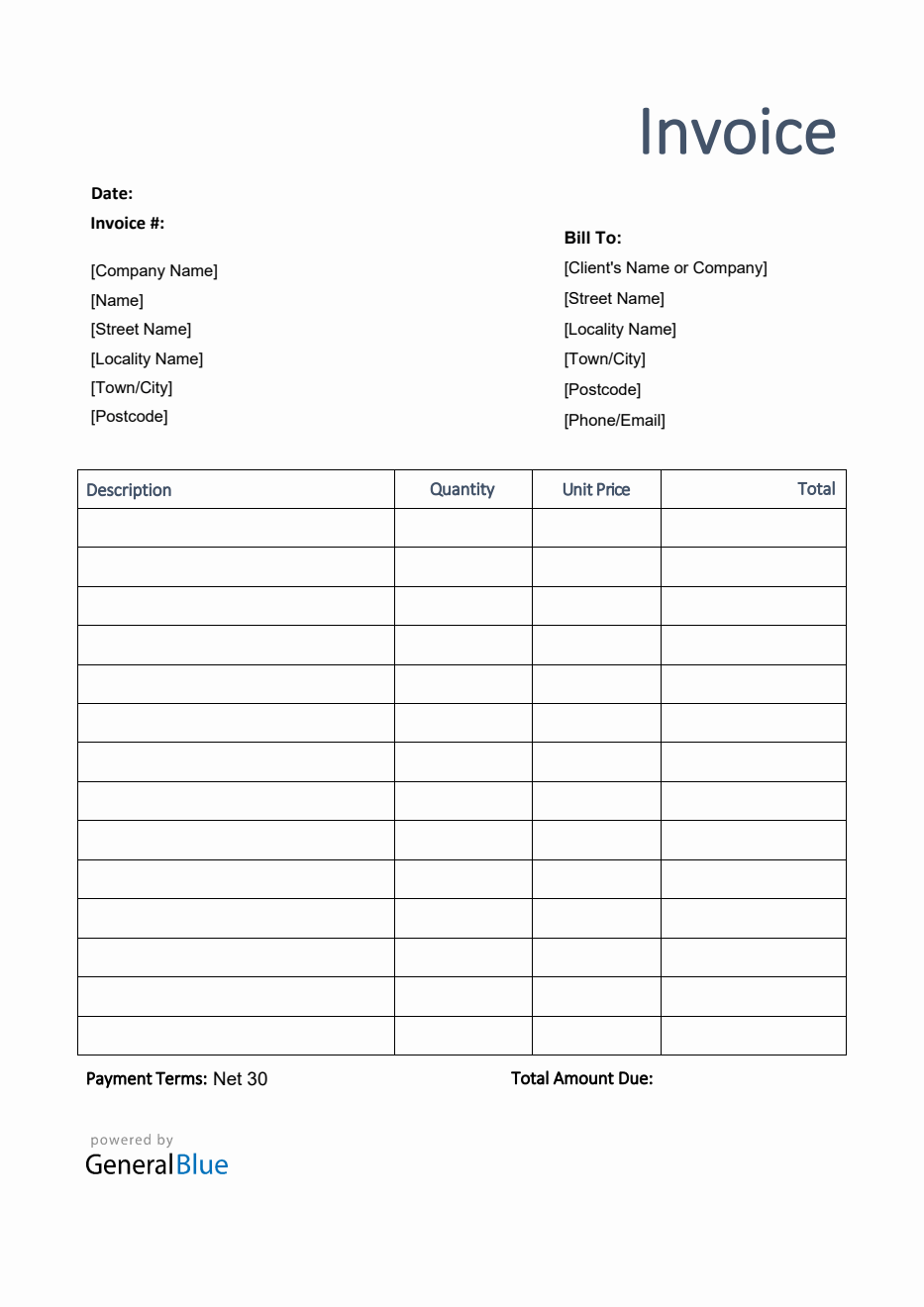 Invoice Template for U.K. in PDF (Printable)