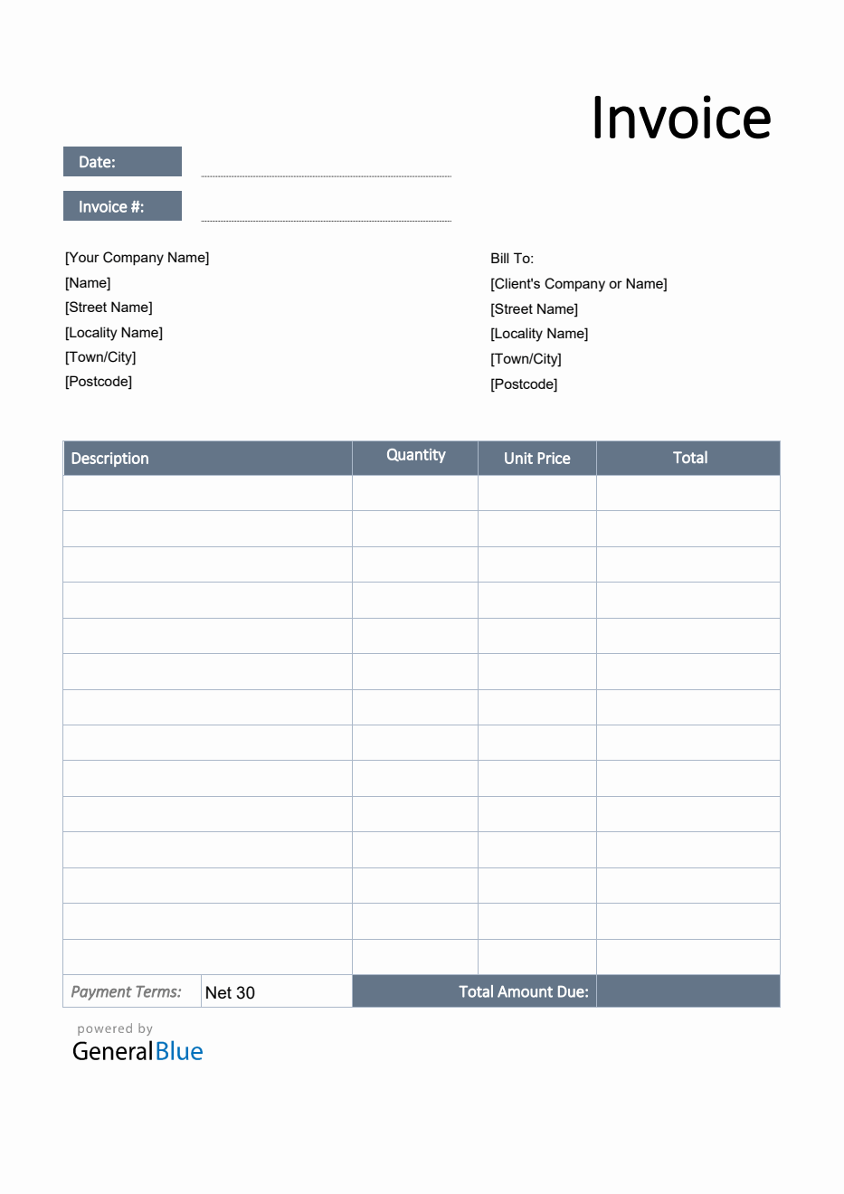 Invoice Template for U.K. in PDF (Simple)