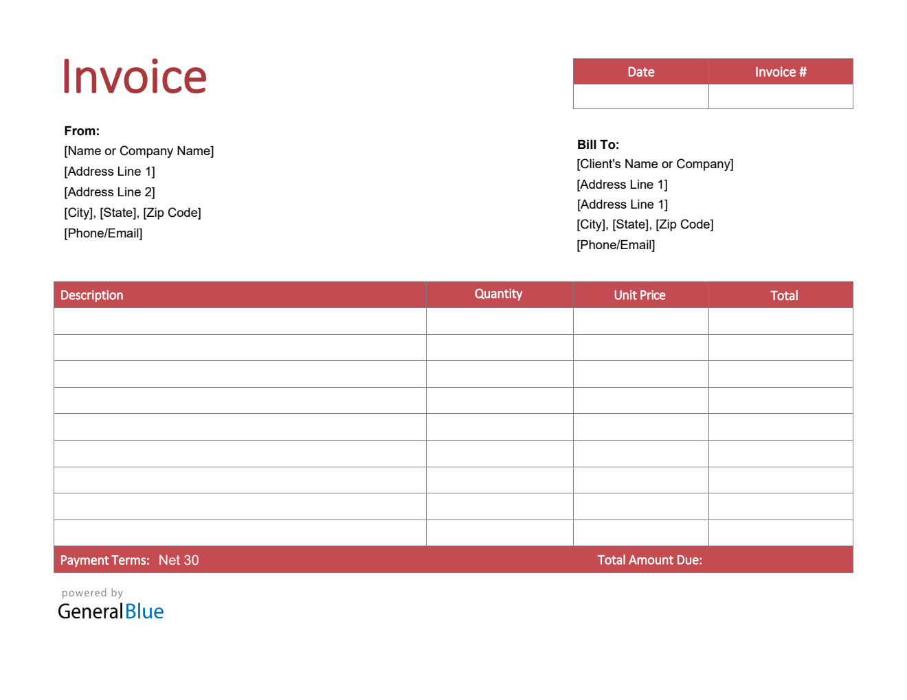 U.S. Invoice Template in PDF (Bordered)