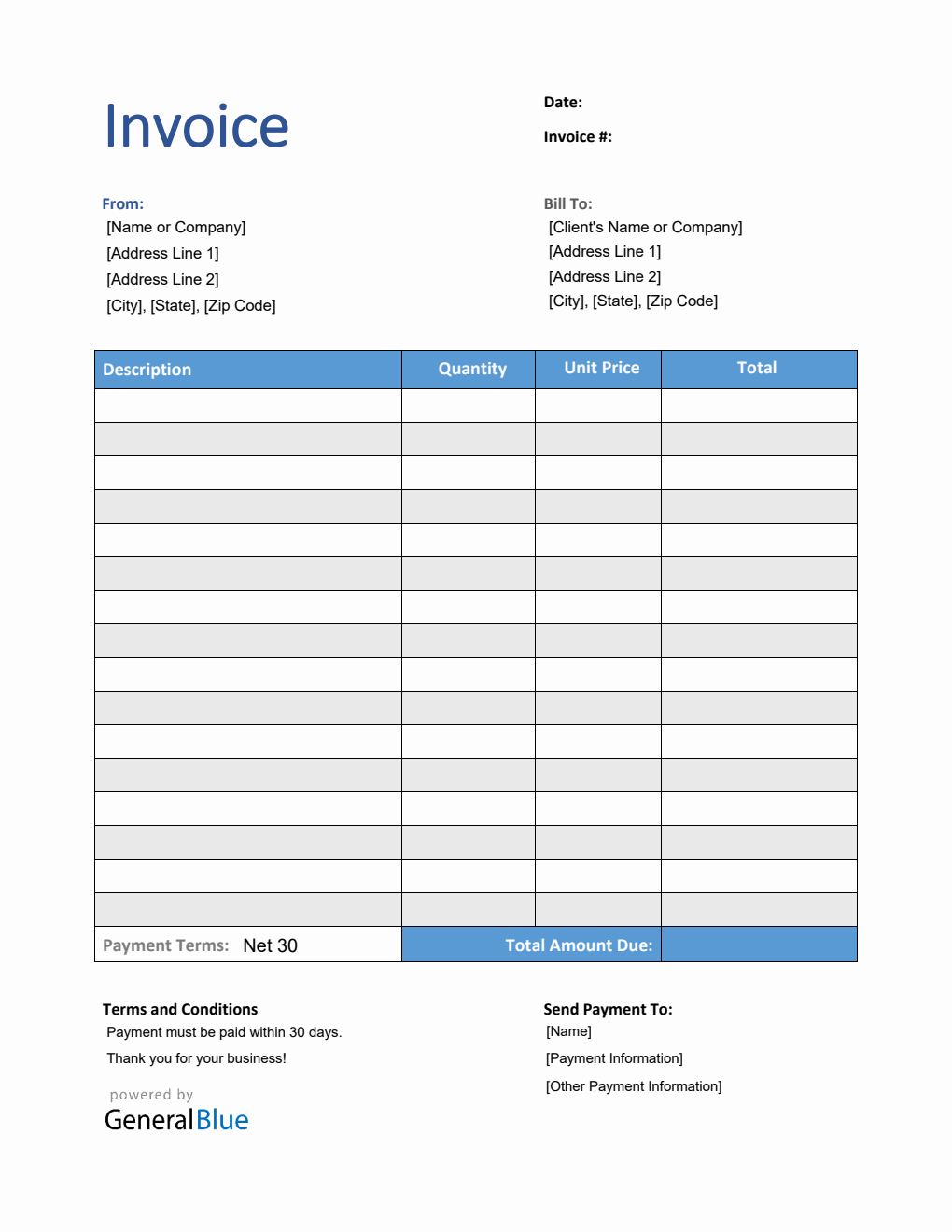 U.S. Invoice Template in PDF (Striped)