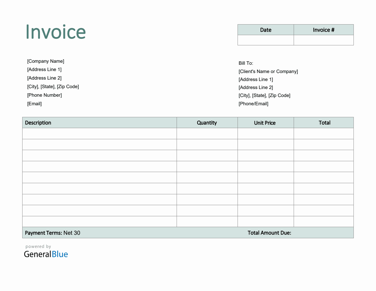 U.S. Invoice Template in PDF (Plain)