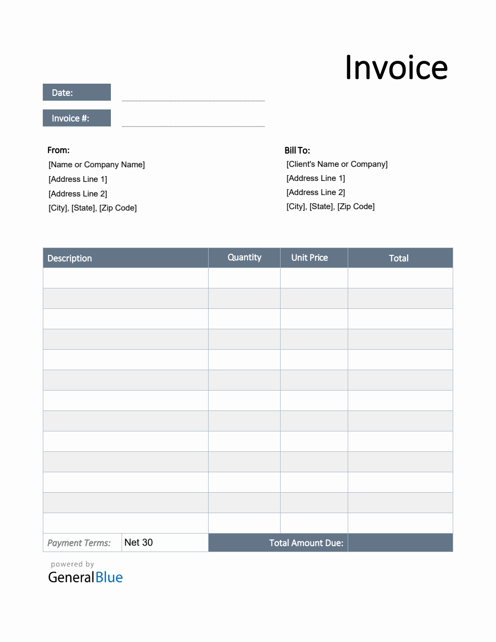 U.S. Invoice Template in PDF (Simple)