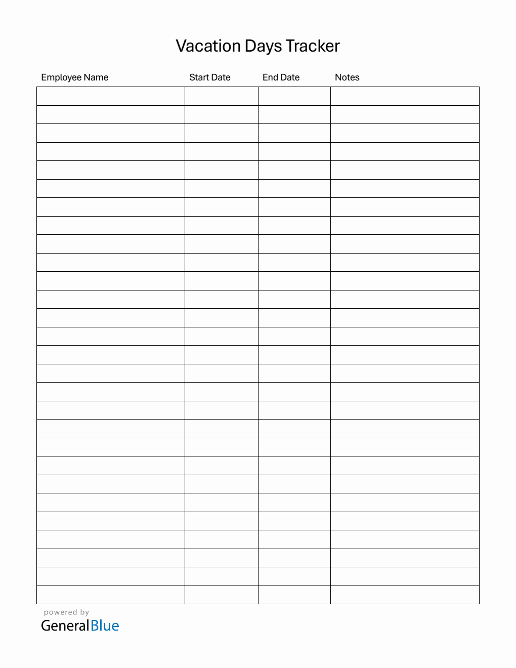 Vacation Days Tracker - Free Word Download