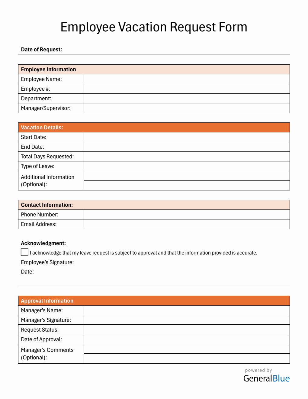Free Editable Vacation Request Form in PDF