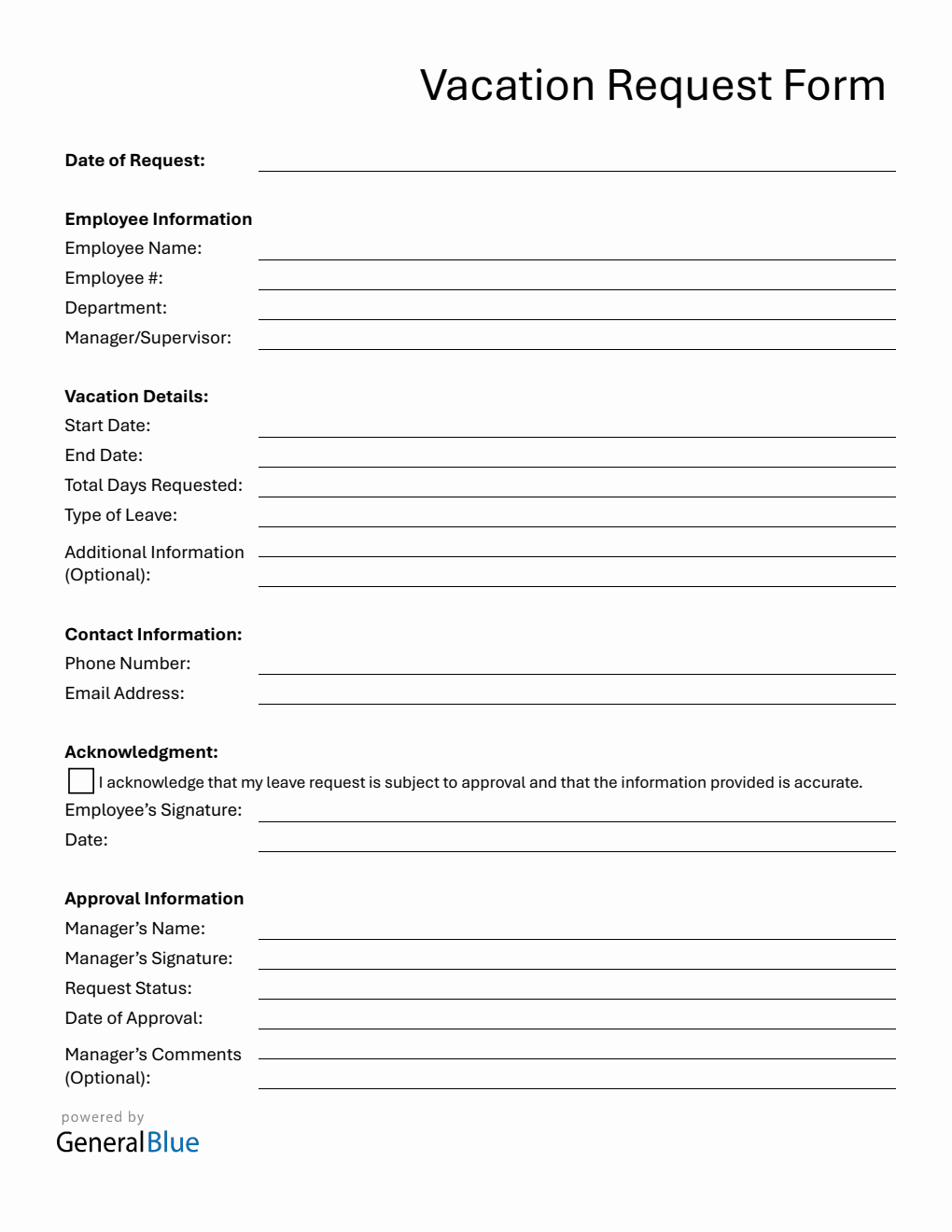 Free Printable Vacation Request Form in PDF