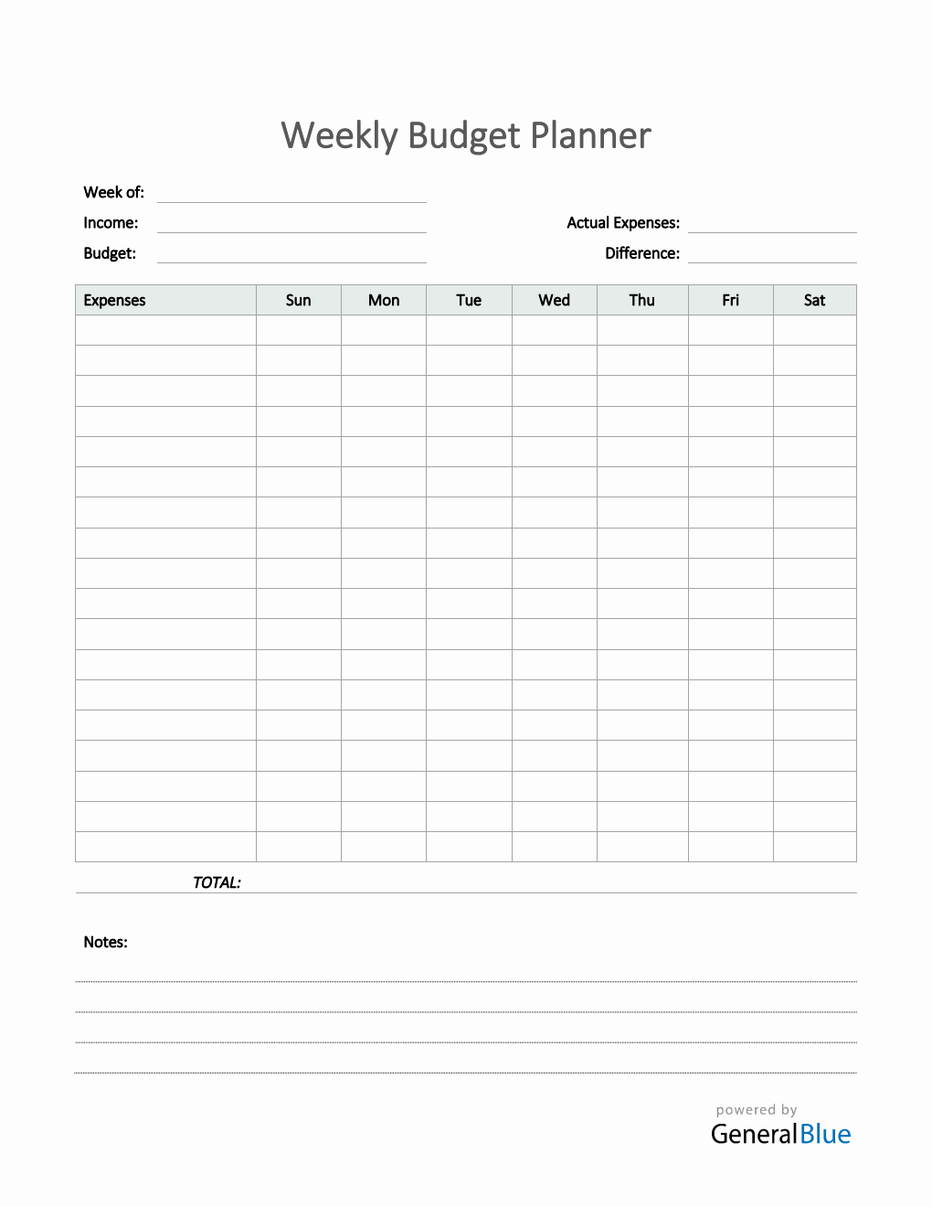 Weekly Budget Planner in Word (Simple)