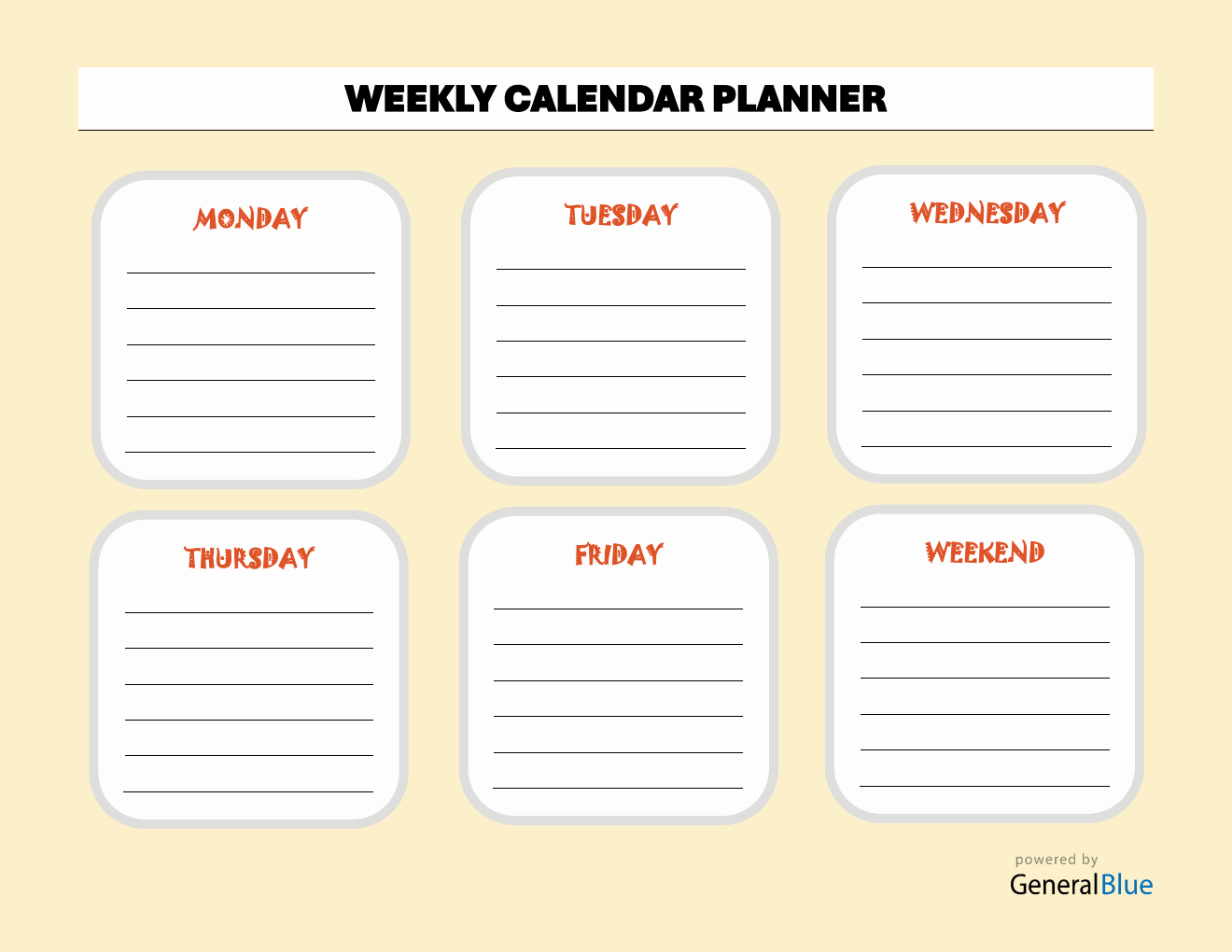 Modifiable Weekly Calendar Template in Word Format