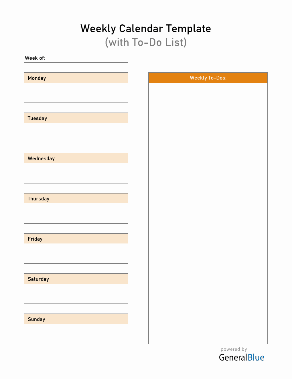 Weekly Calendar with Task List Fillable in PDF