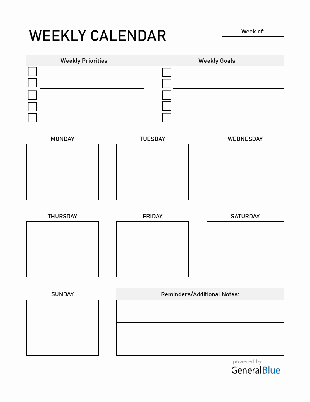 Free Weekly Calendar Fillable in PDF