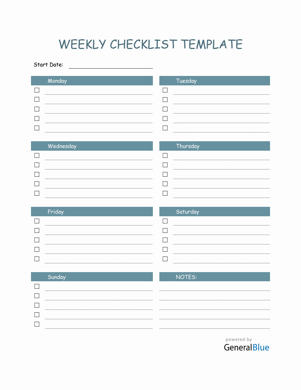 Weekly Checklist Template in Word