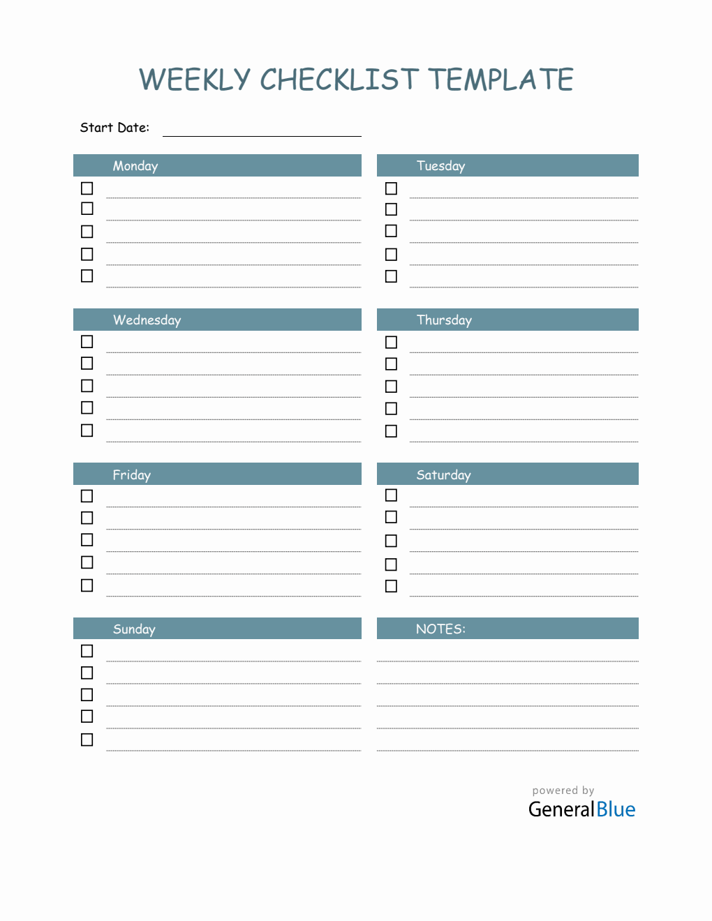 Weekly Checklist Template in PDF