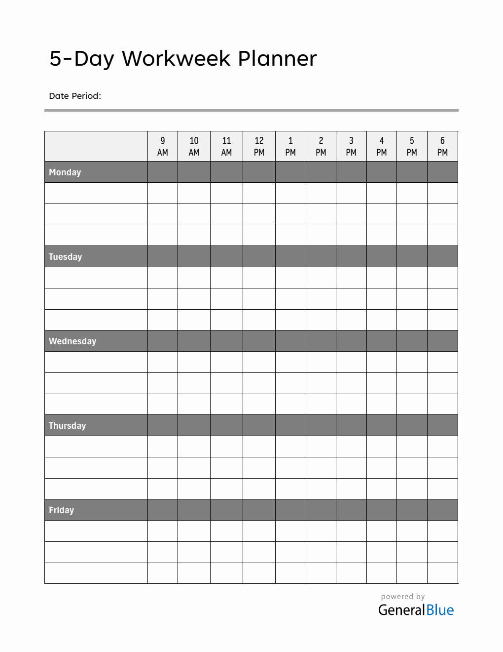 Weekly Schedule Template Word (5 Day Workweek)