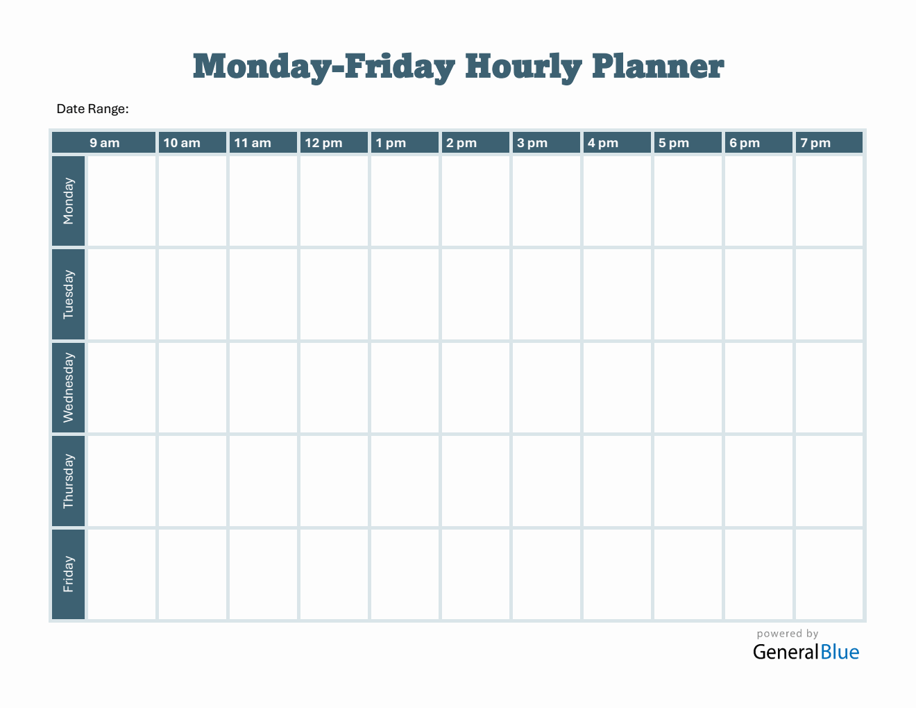 Monday-Friday Weekly Planner in Microsoft Word (Printable 9Am To 7Pm Schedule)